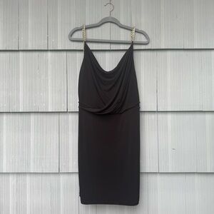 NWT Calvin Klein Black Dress With Gold Chain Straps Size 6, Draped Sheath Dress